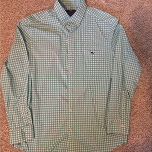 Vineyard Vines Aqua Checkered Button Down Classic Fir Performance Shirt